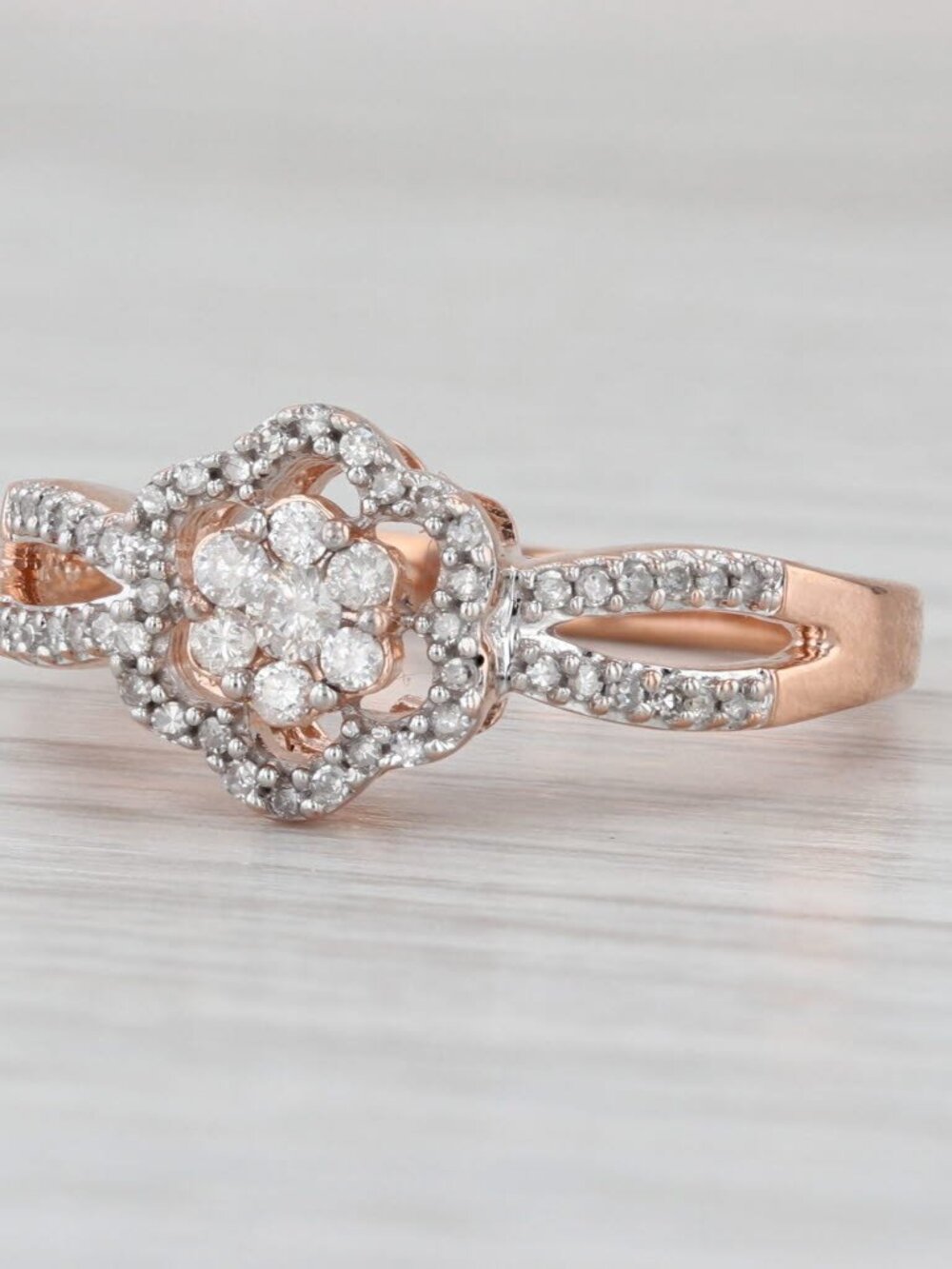 0.25ctw Diamond Flower Cluster Engagement Ring 10k Rose Gold Size 8